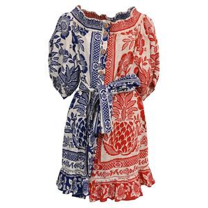 Farm Rio Off-The-Shoulder Floral-Print Mini Dress in Multicolor Linen